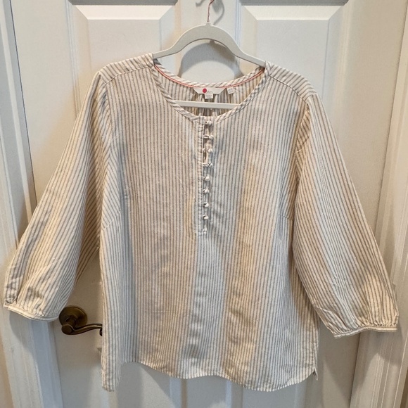 Boden Cream and Gold Striped Jersey Top, Size 16 - Picture 1 of 10